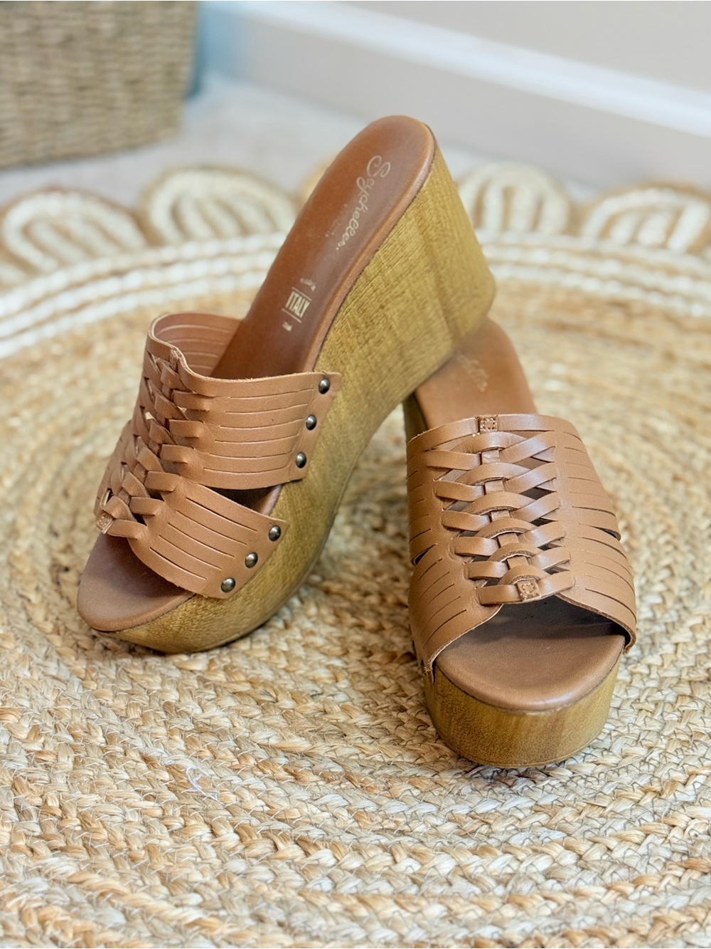 🌾 Seychelles Woven Platform Slide -‎ Brown